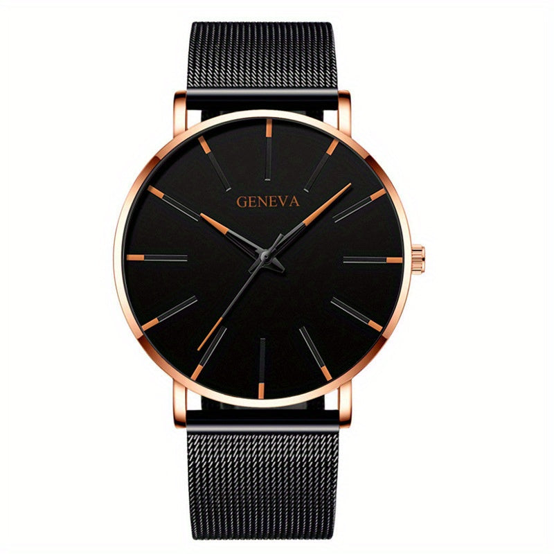 2022 Sleek Mens Ultra-Thin Watch - Elegant Simplicity - Stainless Steel Mesh Band, Quartz Movement, Business Casual