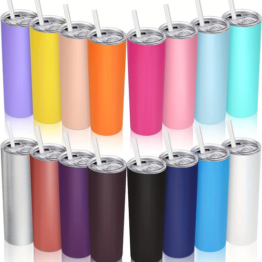 1pc Skinny Tumbler 20oz, Stainless Steel Double Wall Water Bottle, Vacuum Insulated Slim Cup With Lid Straw