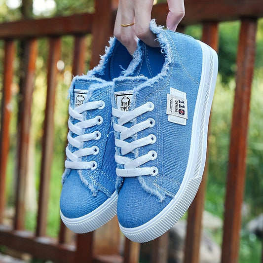 Women's Classic Canvas Flat Shoes, Solid Color Lace Up Low-top Casual Shoes, Women's Comfy Footwear