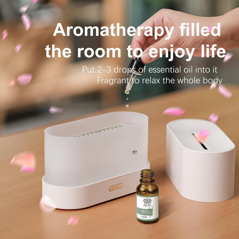 1pc 7 colors Flame Simulation Ultrasonic Humidifier with Aromatherapy and Lighting - USB Powered Essential Oil Diffuser for Bedroom and Travel
