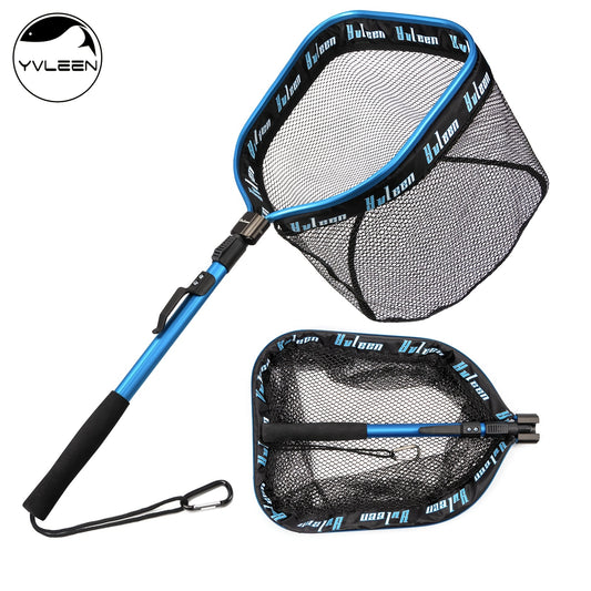 YVLEEN Floating Fishing Net - Foldable Aluminum Frame with Rubber Coated Mesh, Lightweight & Durable for Freshwater & Saltwater Fishing, Easy Catch & Release, Blue & Black Design, Portable Angling Gear | Foldable Design | Erg