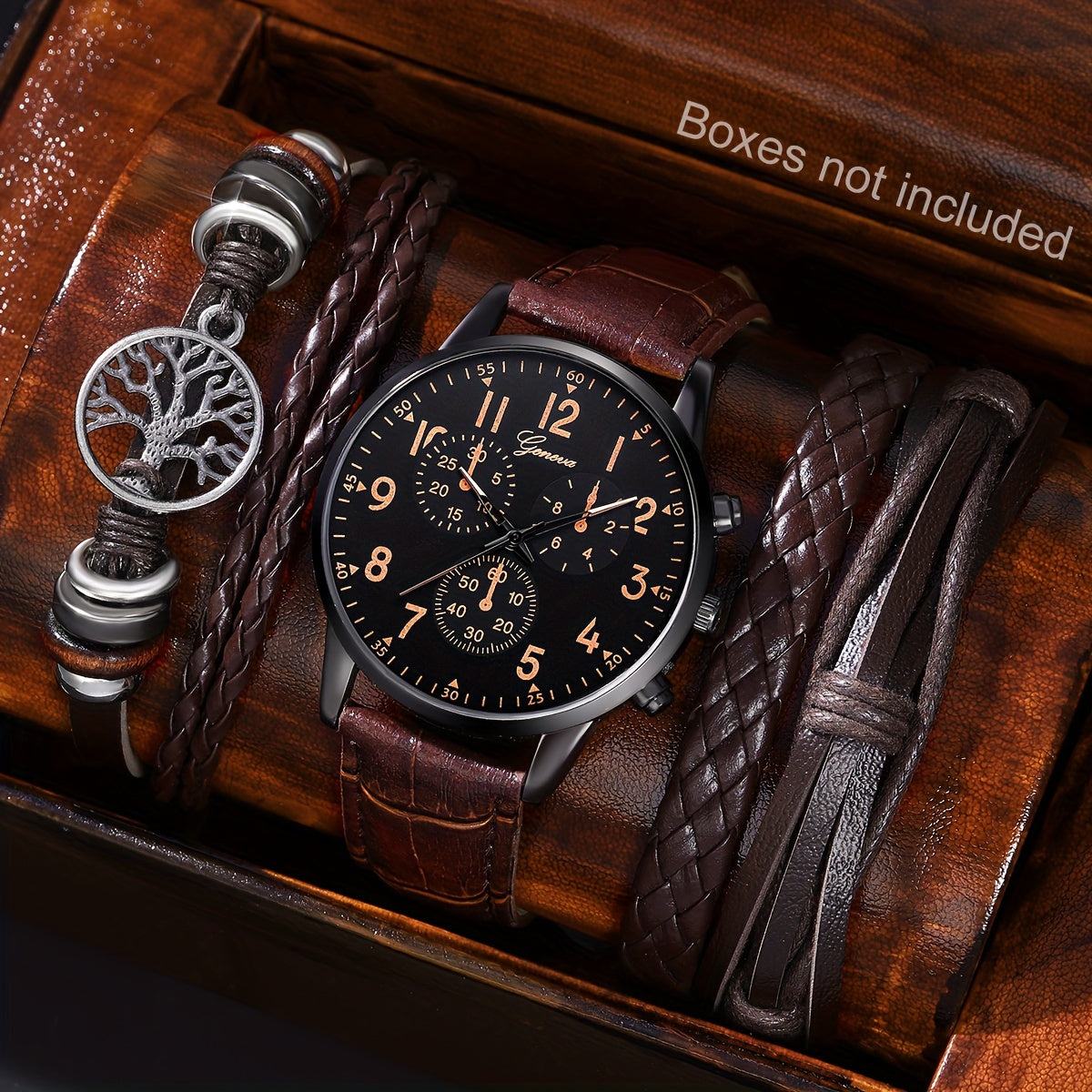 [Popular Choice] Men's Watch 1pc Men's Black Nylon Strap Casual Industrial Style Round Dial Calendar Pointer Quartz Watch And 3pcs Bracelets Set Watch for Men Christmas, New Year's Day, Valentine's Day, The Best Gift for A fo