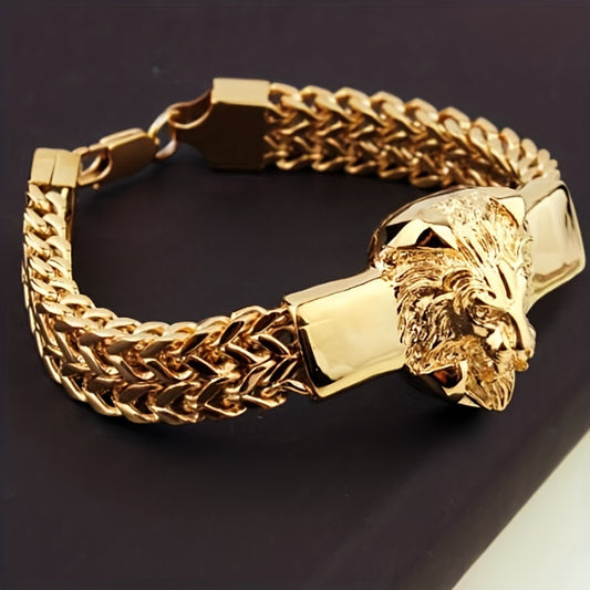 Fashion Stainless Steel Chain Bracelet Lion Head Bracelet For Men Party Biker Jewelry Gifts, Father's Day Gift