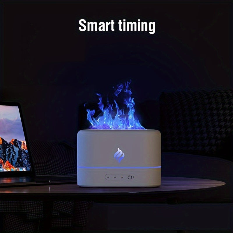 1pc 7 colors Flame Simulation Ultrasonic Humidifier with Aromatherapy and Lighting - USB Powered Essential Oil Diffuser for Bedroom and Travel