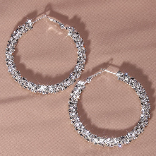 Luxurious Large Full Rhinestone Hoop Earrings - Sparkling Silver Plated, Delicate, Dangling, Hypoallergenic Jewelry for Women - Perfect Party, Holiday, Anniversary, Birthday Gift Idea