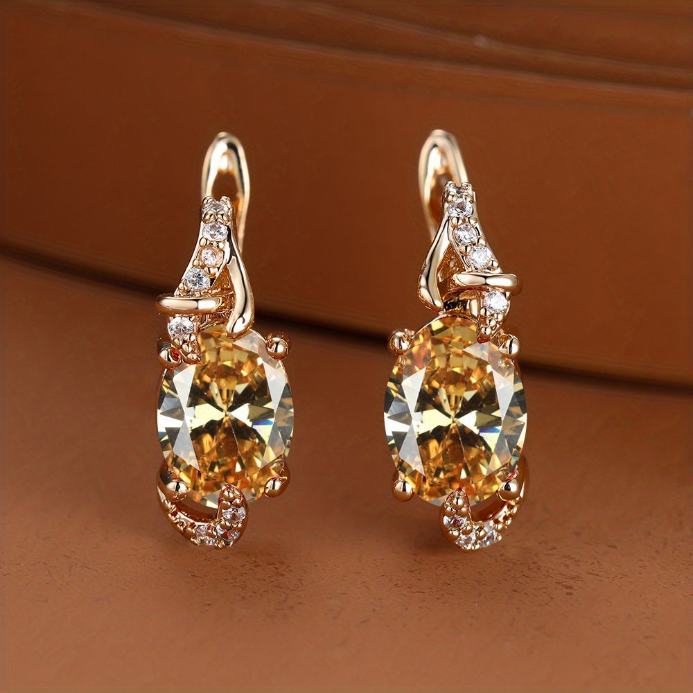 18K Gold Plated Blue Stone Stud Earrings Trendy Women Round Oval Cut White Blue Red Pink Stone Drop Earrings Anniversary Claw Earrings Jewelry