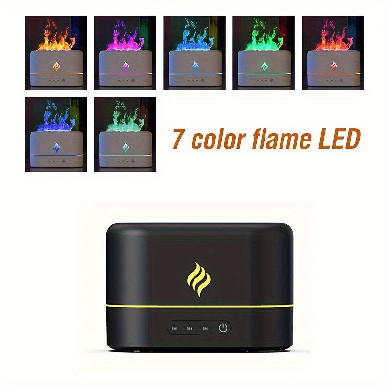 1pc 7 colors Flame Simulation Ultrasonic Humidifier with Aromatherapy and Lighting - USB Powered Essential Oil Diffuser for Bedroom and Travel