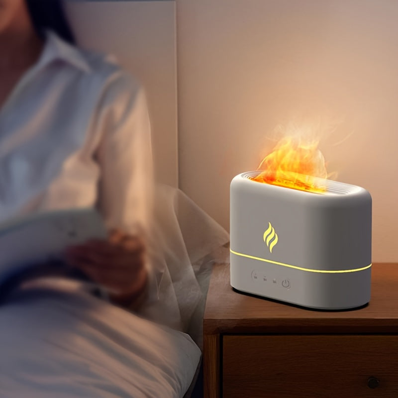 1pc 7 colors Flame Simulation Ultrasonic Humidifier with Aromatherapy and Lighting - USB Powered Essential Oil Diffuser for Bedroom and Travel