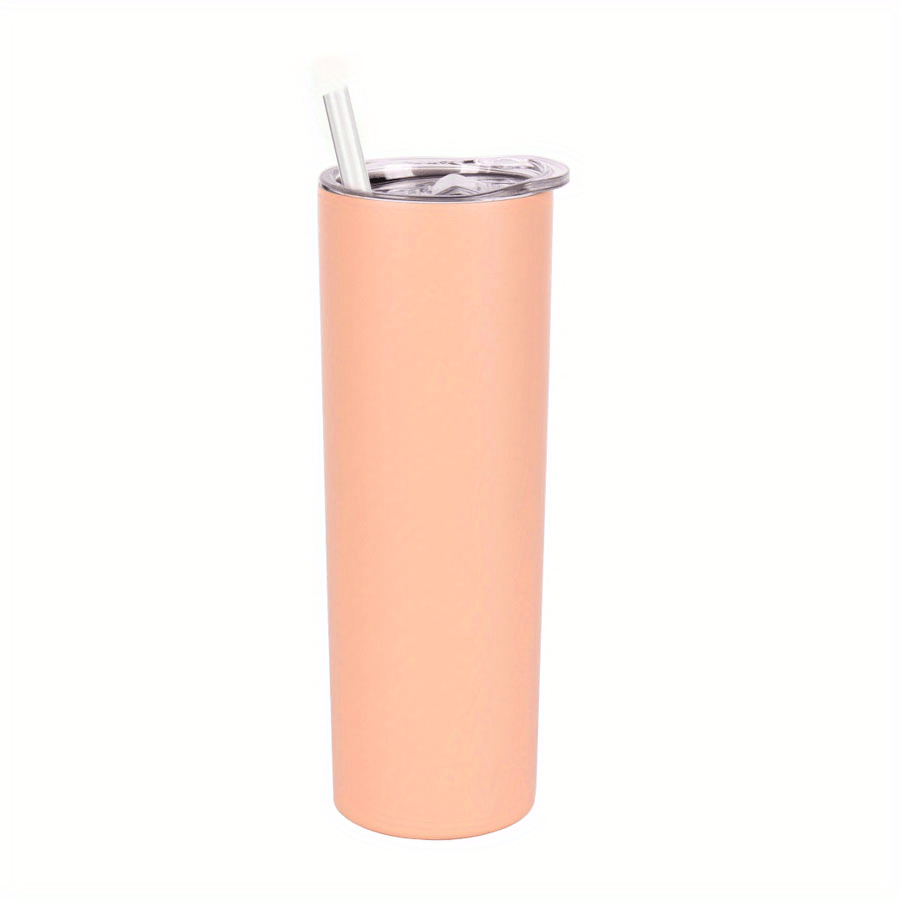 1pc Skinny Tumbler 20oz, Stainless Steel Double Wall Water Bottle, Vacuum Insulated Slim Cup With Lid Straw