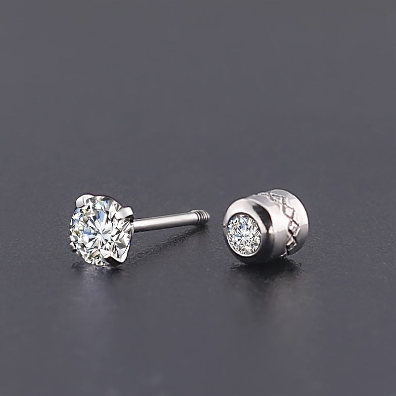 1 Pair Titanium Steel Earrings For Men, Clean Zircon Earrings Jewelry