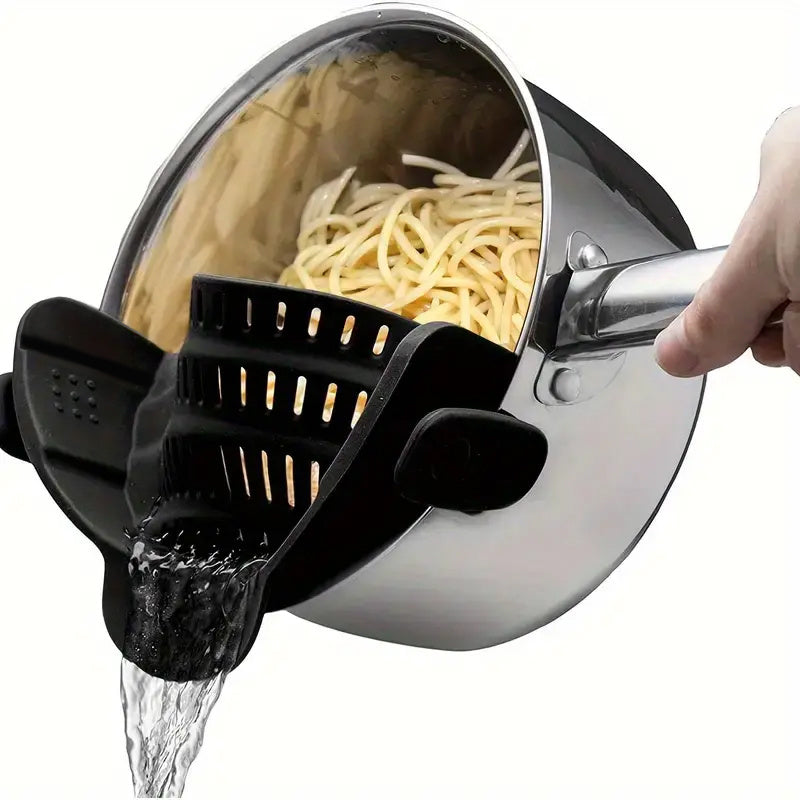 1pc Universal Silicone Strainer - Snap-On, Adjustable Fit for Various Cookware - Hassle-Free Draining for Pasta, Veggies & More