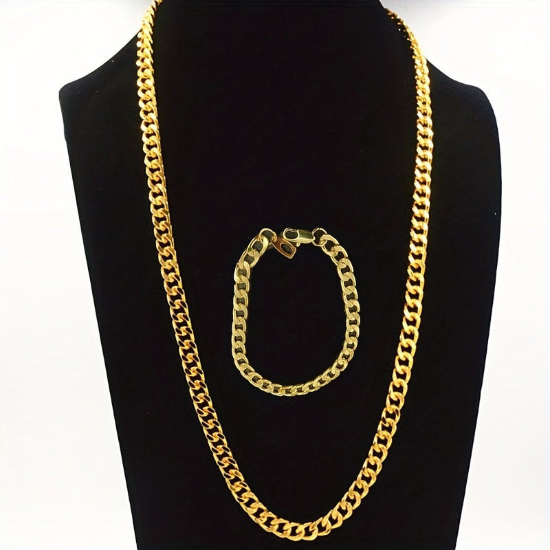 2pcs/set Necklace + Bracelet Fashion Luxury Men & Women Fashion Necklace 18-30 Inch Necklace, Bangle Size:21CM