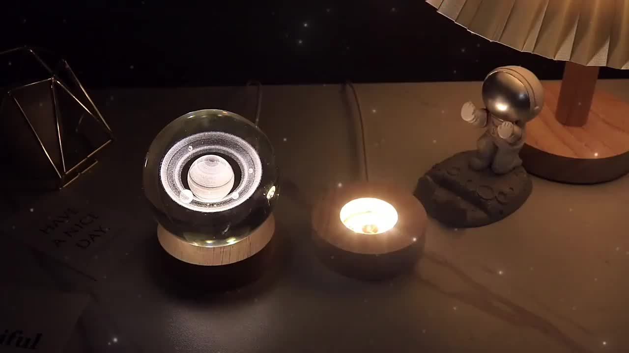 1pc USB Cable 3D Moon/Sky Crystal Ball, Wooden Base Crystal Ball, Creative Crystal Ball Night Lamp, Desktop Decor, Christmas Gift