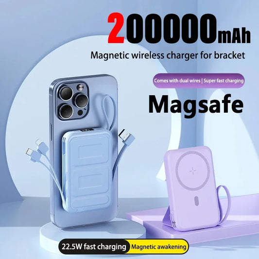 50000mah Mobile Power Bank 22.5w Fast Charging  For Magsafe Wireless Charging Built-in Cables Portable Power Bank For IPhone