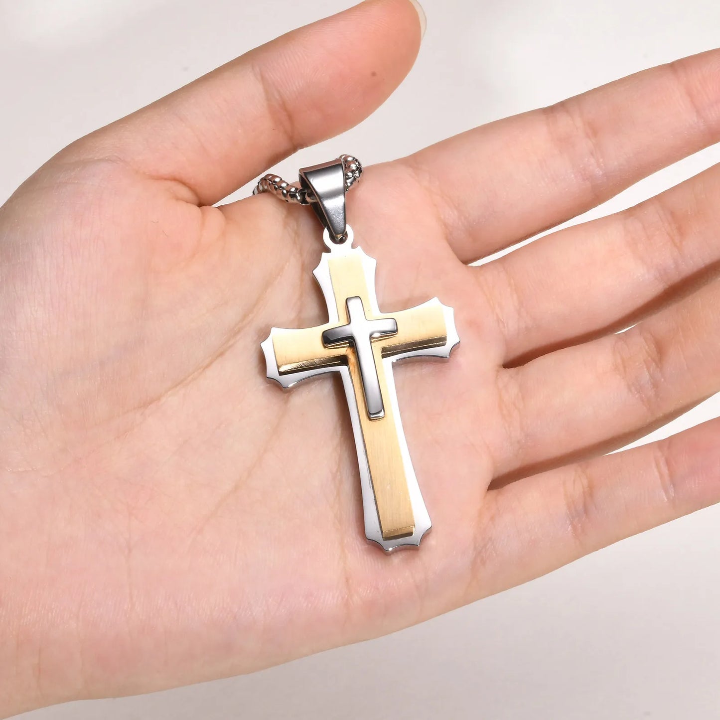 3D Cross Pendant Necklaces for Men Boys,Black Gold Color Stainless Steel Cross Necklace,Hiphop Punk Party Gift