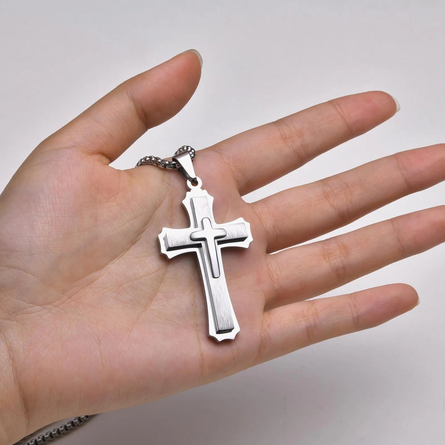 3D Cross Pendant Necklaces for Men Boys,Black Gold Color Stainless Steel Cross Necklace,Hiphop Punk Party Gift