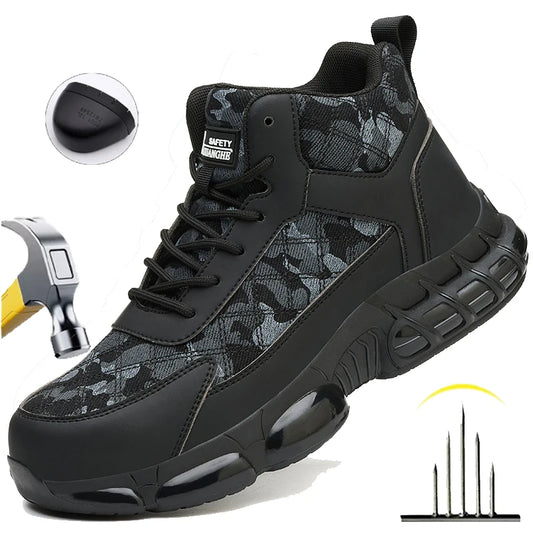 Work Boots Men Safety Shoes Steel Toe Work Boots Breathable Lightweight Men Construction Work Shoes Industrial Security Sneakers