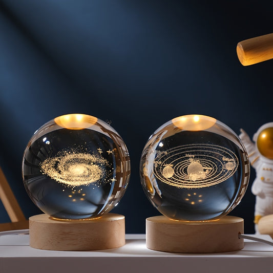 1pc USB Cable 3D Moon/Sky Crystal Ball, Wooden Base Crystal Ball, Creative Crystal Ball Night Lamp, Desktop Decor, Christmas Gift