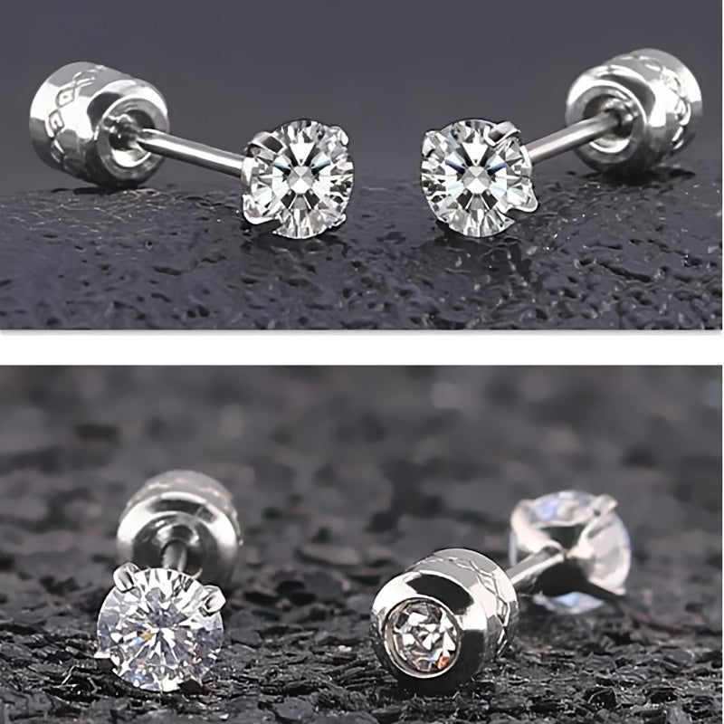 1 Pair Titanium Steel Earrings For Men, Clean Zircon Earrings Jewelry