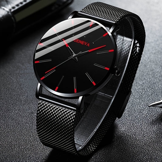 2022 Sleek Mens Ultra-Thin Watch - Elegant Simplicity - Stainless Steel Mesh Band, Quartz Movement, Business Casual
