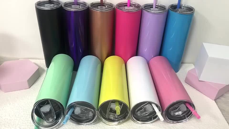 1pc Skinny Tumbler 20oz, Stainless Steel Double Wall Water Bottle, Vacuum Insulated Slim Cup With Lid Straw