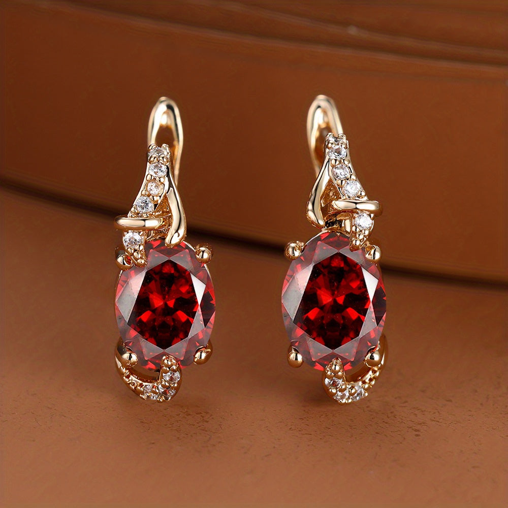 18K Gold Plated Blue Stone Stud Earrings Trendy Women Round Oval Cut White Blue Red Pink Stone Drop Earrings Anniversary Claw Earrings Jewelry