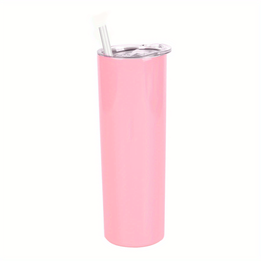 1pc Skinny Tumbler 20oz, Stainless Steel Double Wall Water Bottle, Vacuum Insulated Slim Cup With Lid Straw