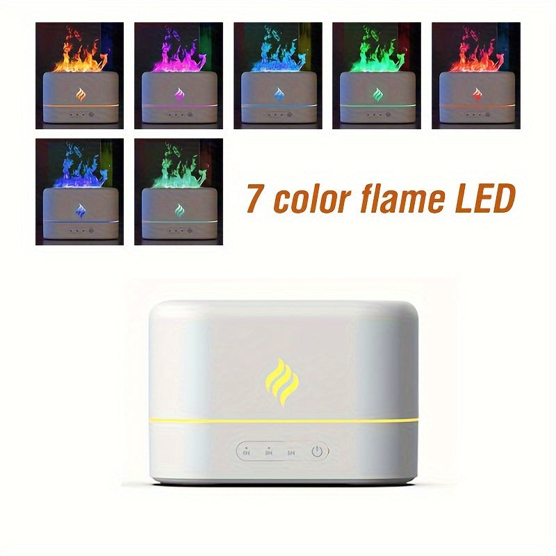 1pc 7 colors Flame Simulation Ultrasonic Humidifier with Aromatherapy and Lighting - USB Powered Essential Oil Diffuser for Bedroom and Travel