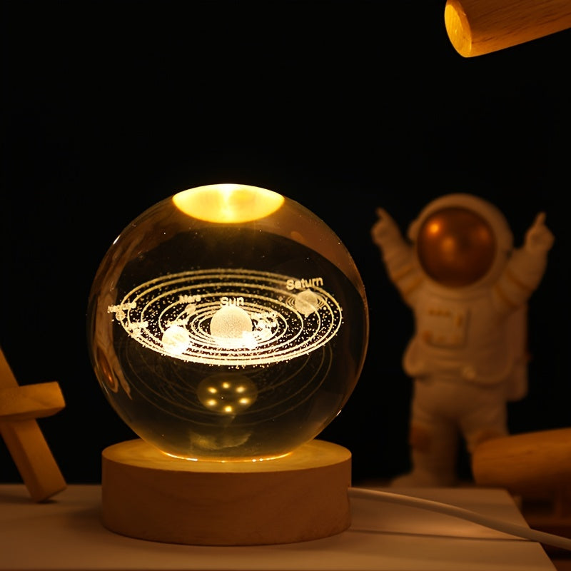 1pc USB Cable 3D Moon/Sky Crystal Ball, Wooden Base Crystal Ball, Creative Crystal Ball Night Lamp, Desktop Decor, Christmas Gift