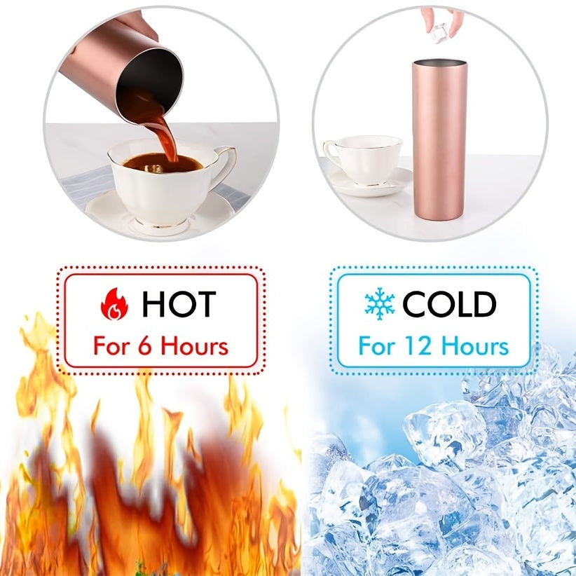 1pc Skinny Tumbler 20oz, Stainless Steel Double Wall Water Bottle, Vacuum Insulated Slim Cup With Lid Straw