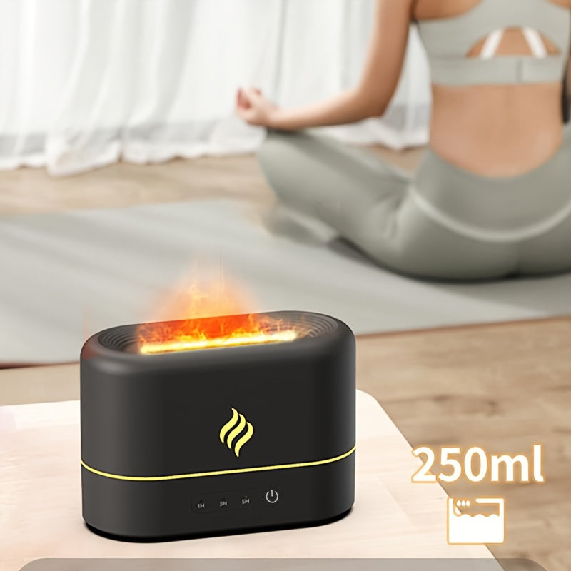 1pc 7 colors Flame Simulation Ultrasonic Humidifier with Aromatherapy and Lighting - USB Powered Essential Oil Diffuser for Bedroom and Travel